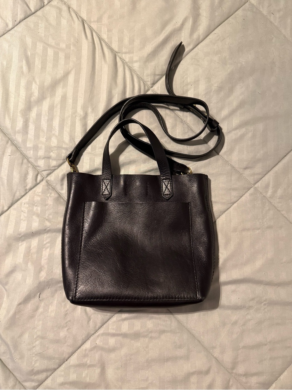 Madewell The Small Transport Black Leather Tote Crossbody Bag
